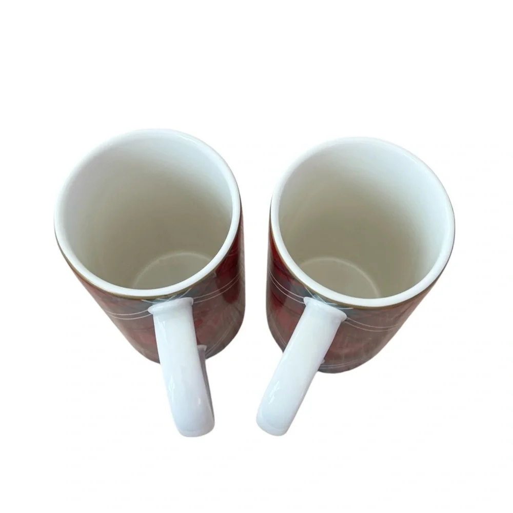 2 x Williams‎ Sonoma Red Green Tartan Plaid 6” Tall Coffee Hot Cocoa Mugs
